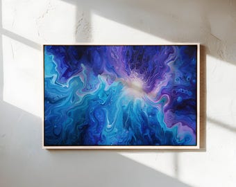 Tableau abstrait bleu – Toile Galaxie fluide pour salon moderne