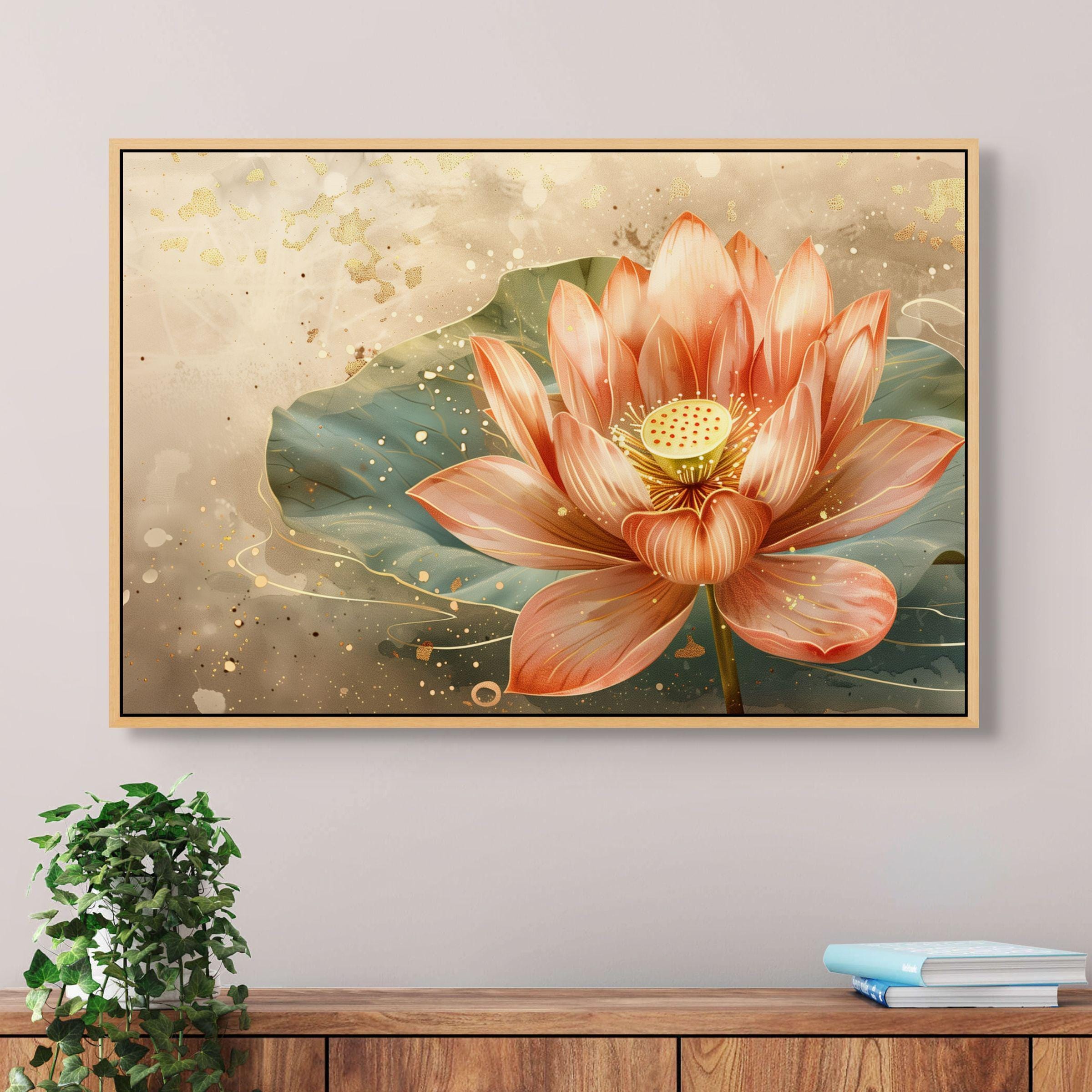 Golden Lotus Flower Canvas – Zen Boho Wall Art With Spiritual