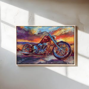 Sunset Chopper Canvas – Bold Motorcycle Wall Art for Garage or Man Cave Decor