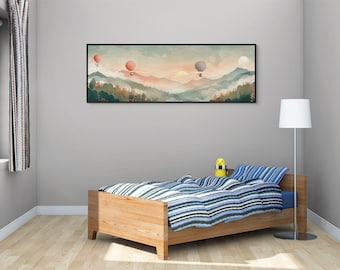 Adventure Nursery Wall Art – Hot Air Balloon Canvas for Dreamy Kids Room Decor