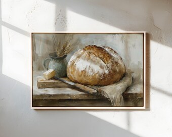 Rustic Bread Canvas Wall Art – Country Kitchen Print for Farmhouse Dining Room Decor