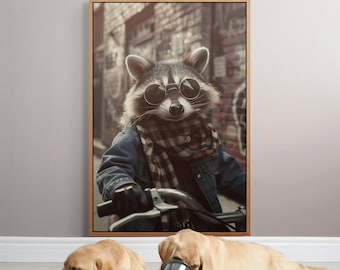 Raccoon with Sunglasses Canvas Print – Urban Animal Illustration