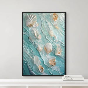 Coastal Shell Wall Art – Beach Resin Canvas for Ocean-Inspired Home Decor