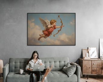 Quadro su tela con angelo Cupido – Stampa romantica vintage per la decorazione della camera da letto o della cameretta dei bambini