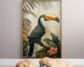 Tropical Toucan Wall Art Print – Exotic Bird Illustration for Jungle or Boho Decor