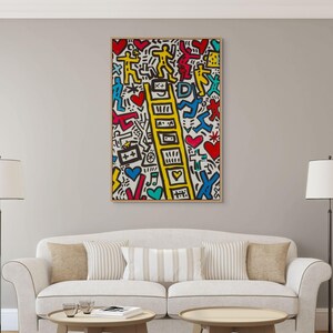 Keith Haring Inspired Ladder Canvas – Colorful Pop Art Wall Decor for Creative Room image 3