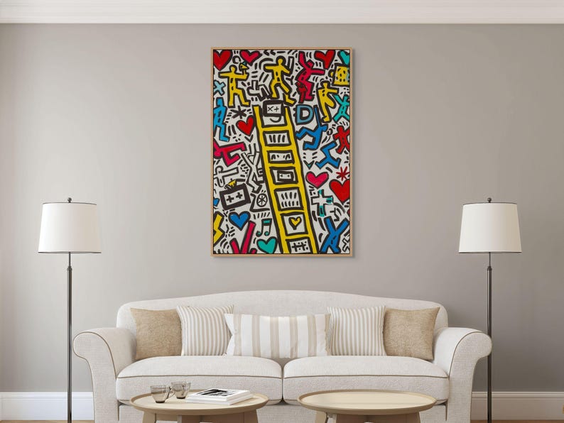 Keith Haring Inspired Ladder Canvas – Colorful Pop Art Wall Decor for Creative Room image 3