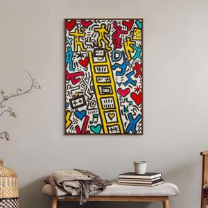Keith Haring Inspired Ladder Canvas – Colorful Pop Art Wall Decor for Creative Room image 4