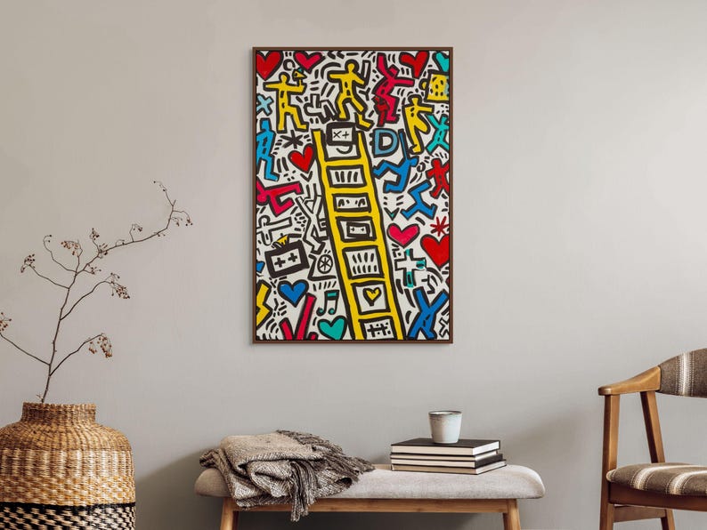 Keith Haring Inspired Ladder Canvas – Colorful Pop Art Wall Decor for Creative Room image 4