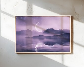 Tableau « Lune Lavande » – Toile au paysage violet onirique pour une décoration intérieure apaisante