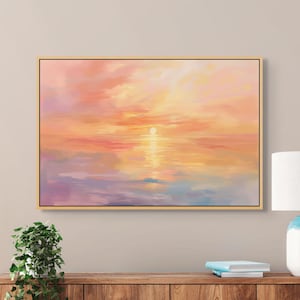 Pastellfarbener Sonnenuntergang am Meer Wandkunst - Sanfte Ozean Leinwand für ruhiges Wohndekor