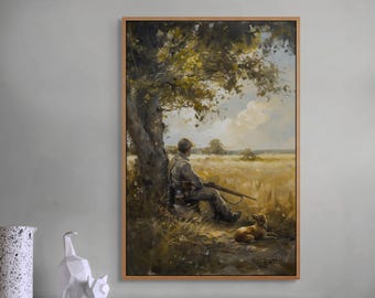 Hunter and Dog Canvas Print – Rustic Countryside Wall Art for Cabin or Lodge Decor