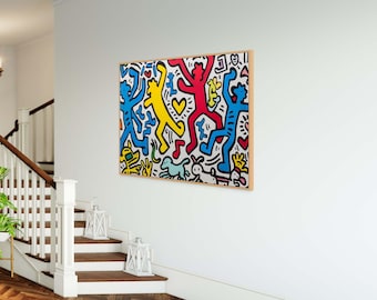 Arte de danza inspirado en Keith Haring, impresión en lienzo colorida para habitación infantil