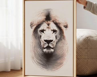 Optical Lion Canvas Wall Art – Modern Black Print for Office or Studio Decor