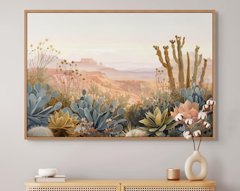 Southwest Desert Botanical Canvas Print – Minimalist Cactus & Succulent Wall Art for Boho Decor