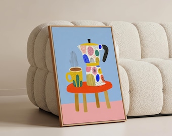 Colorful Coffee Canvas Wall Art – Fun Kitchen Print for Modern Breakfast Nook Decor