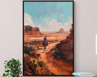 Canvasafdruk cowboywoestijn – Muurkunst zuidwestelijke ruiter