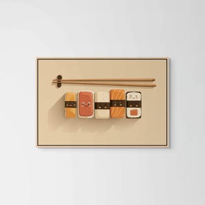 かわいい寿司のキャンバスウォールアート – キッチンやカフェの装飾に最適な日本の食べ物プリント