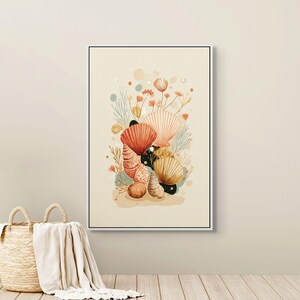 Bohemian Seashell Canvas Wall Art - Coral Coast Print for Modern Bathroom Decor