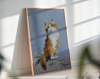 Quadro em tela com gato rosa – Impressão abstrata moderna para decoração de quarto ou estúdio