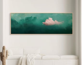 Lienzo impreso Pink Cloud verde esmeralda – Arte mural bohemio moderno