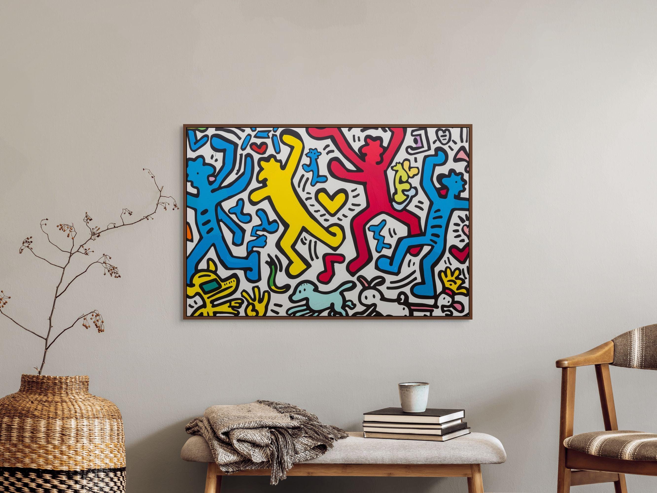 Keith Haring Inspired Dance Art, Colorful Kids Room Canvas Print