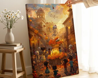 Dag van de Doden Festival Art Print – Día de los Muertos Skeleton Celebration Wall Decor