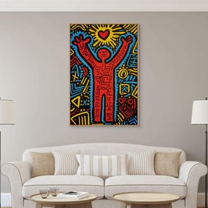 Lienzo rojo inspirado en Keith Haring, decoración de pared llamativa para oficina o estudio imagen 4