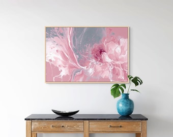 Rose Grey Canvas Wall Art – Modern Marble Effect Print for Romantic Bedroom Decor