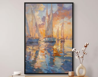 Barcos estilo Claude Monet: lienzo de veleros para amantes de la decoración costera