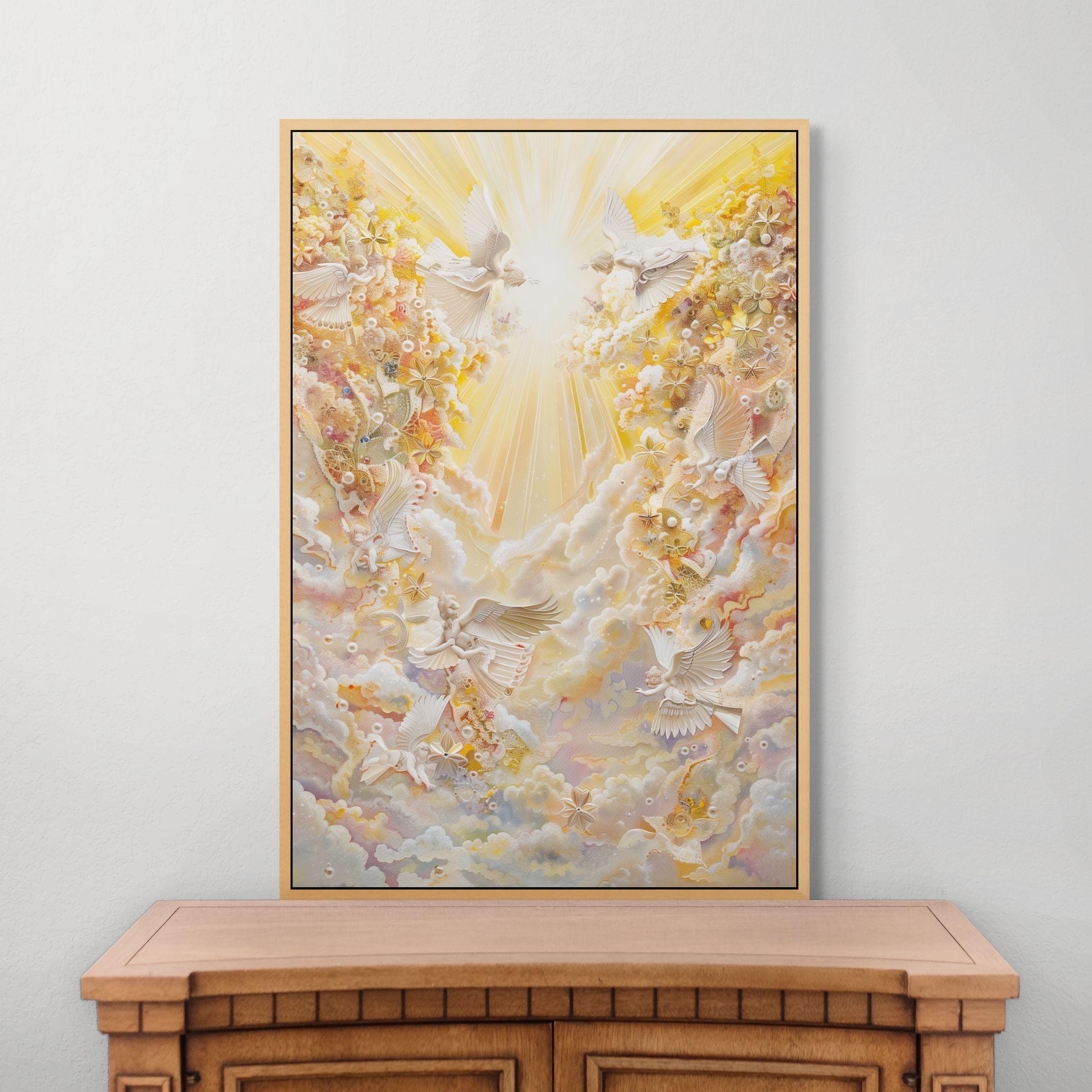 Celestial Angel Canvas – Ethereal Heaven Wall Art With Light and
