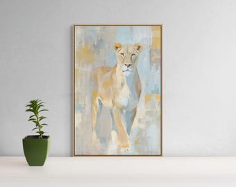 Safari Lioness Canvas Wall Art – Neutral Animal Print for Modern Living Room