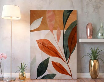 Lienzo abstracto – Arte mural de hojas de terracota para decoración moderna del hogar