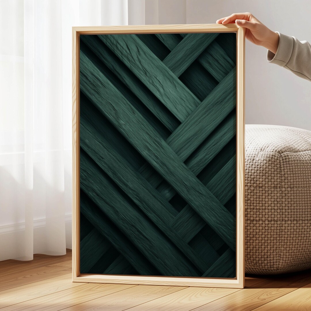 Deep Green Abstract Pattern Wall Art – Interlocking Grain Print for ...