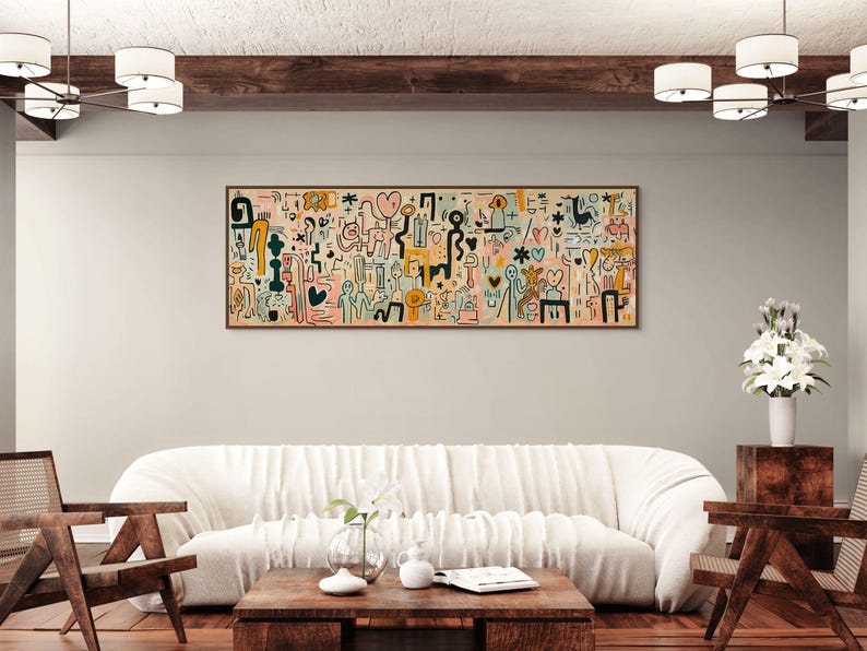 Keith Haring Inspired Abstract Wall Art – Playful Modern Canvas for Living Room image 3