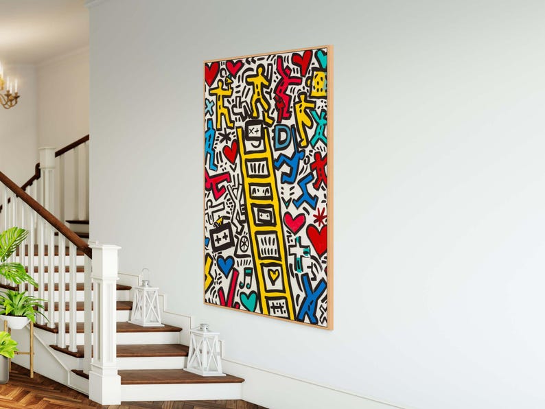 Keith Haring Inspired Ladder Canvas – Colorful Pop Art Wall Decor for Creative Room image 6