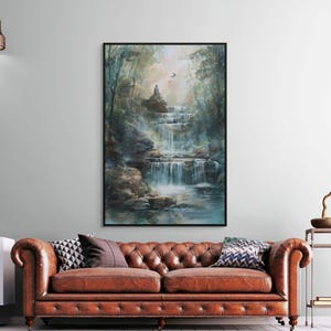 Zen Waterfall Wall Art – Peaceful Nature Canvas for Meditation Room or Spa Decor