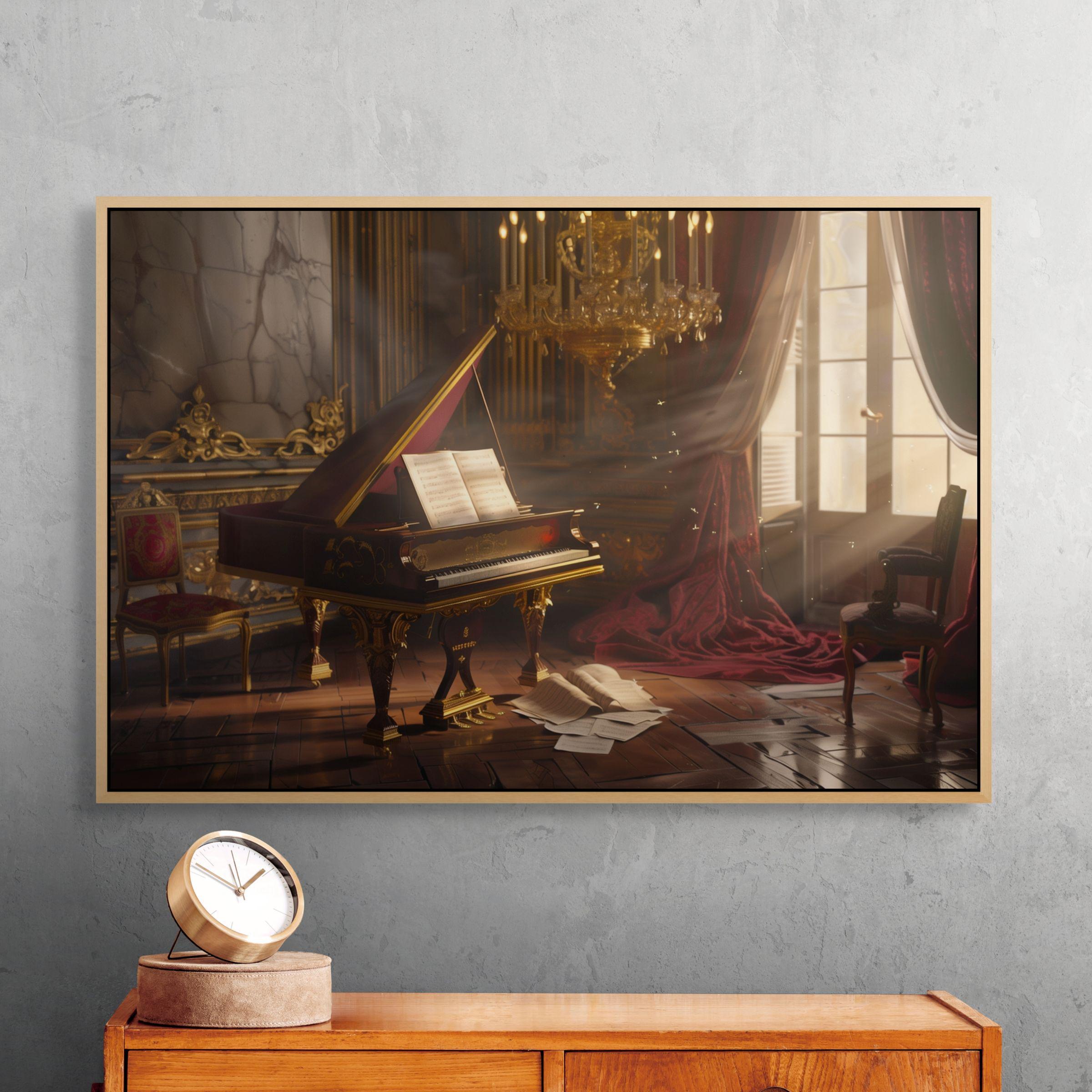 Victorian Piano Canvas Print – Elegant Baroque Music Room Wall Art