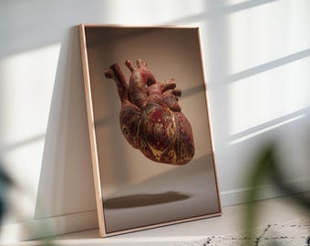 Boho Heart Canvas Wall Art – Red Anatomical Print for Bedroom Decor