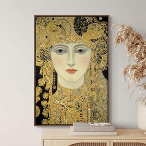 Klimt Golden Woman Portrait Canvas – Art Nouveau Style Print for Elegant Home Decor