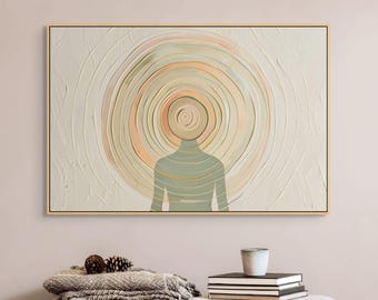 Minimal Abstract Aura Canvas – Textured Neutral Wall Art with Radiating Energy Circles