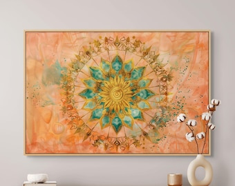 Türkis & Gold Mandala Leinwand - spiritueller Boho Kunstdruck für Zen Wand Dekoration