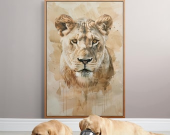 Lioness Wall Art, Neutral Safari Animal Print for Boho Modern Jungle Decor