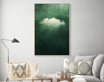 Emerald Cloud Wall Art – Deep Green Canvas Print for Calming Modern Home Decor