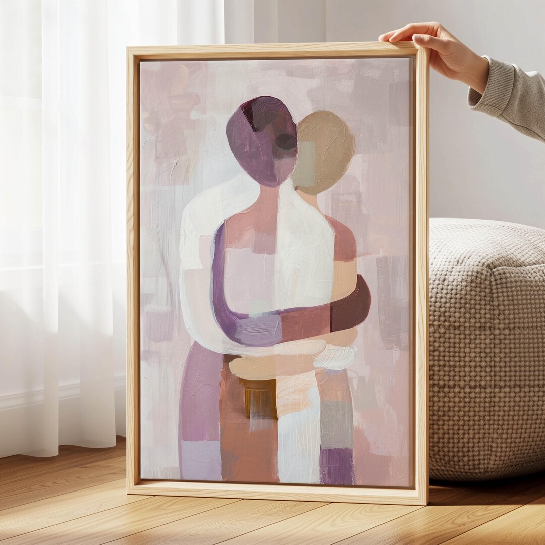 Abstract Hugging Couple – Soft Romantic Figurative Canvas Print for ...