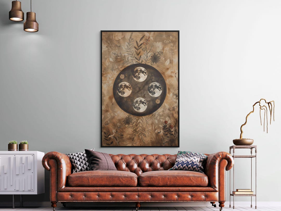 Moon Phases Wall Art – Boho Botanical Canvas Print for Spiritual Home ...