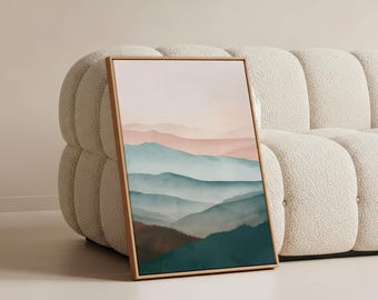 Abstract Mountain Wall Art – Pastel Canvas Print for Tranquil Home Decor