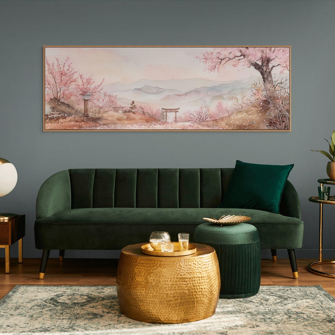 Cherry Blossom Landscape Canvas Art – Japanese Watercolor Style Wall ...