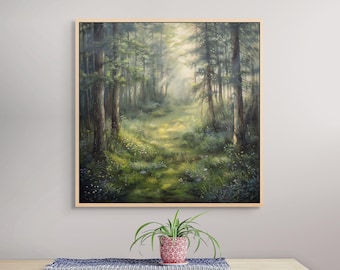 Forest Landscape Canvas Art – Sunlight Woodland Oil Painting for Nature Home Decor
