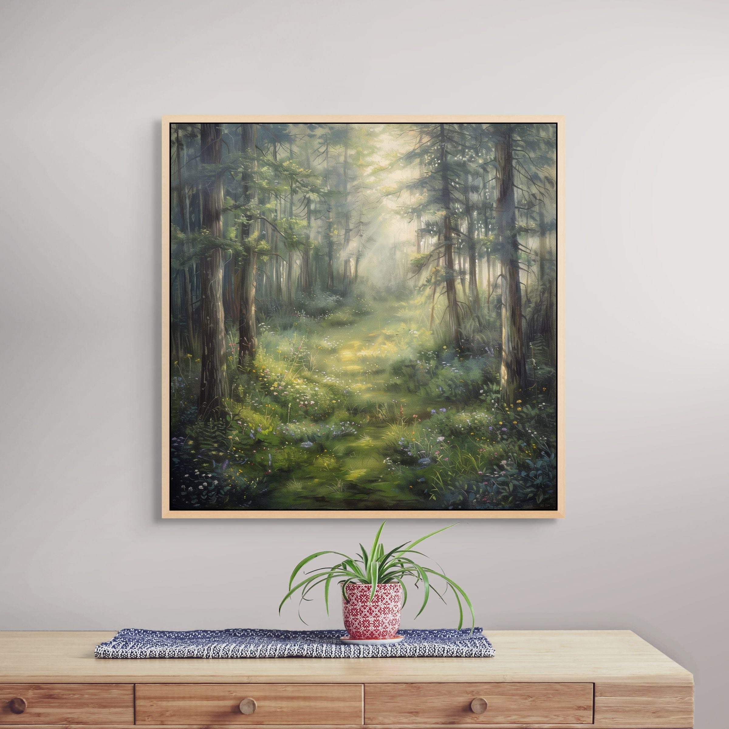 森の風景キャンバスアート - 日光の森の油絵 - 自然をモチーフにした